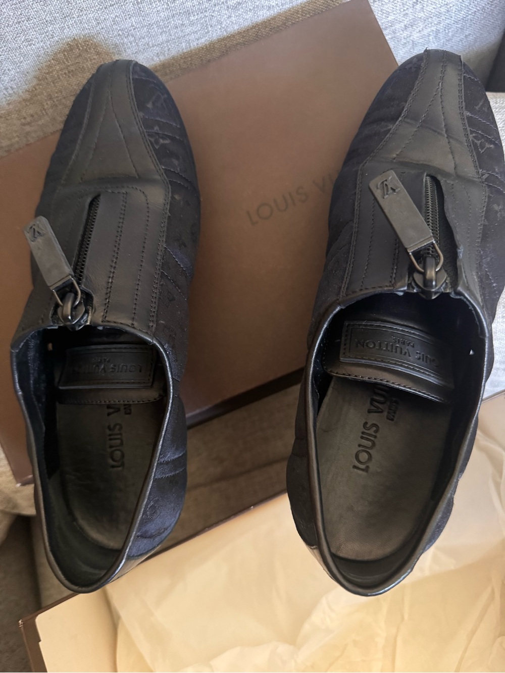 Louis Vuitton Black Zip-Top Slip-On Loafers